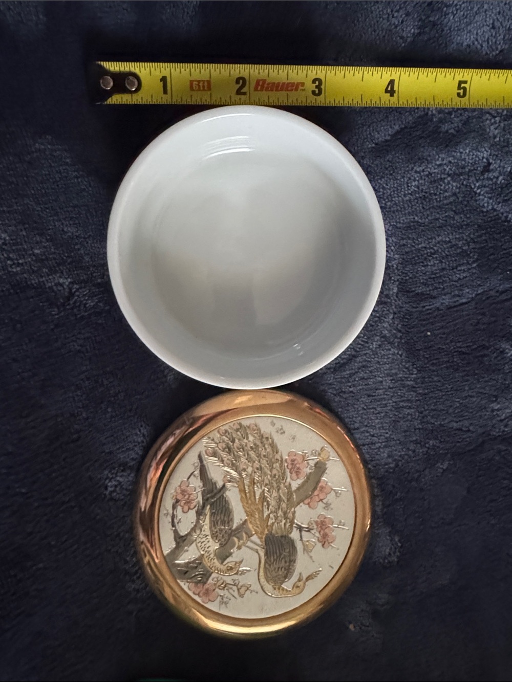 Decorative Peacock Round Trinket Box in 24k gold trim - Picture 2 of 4